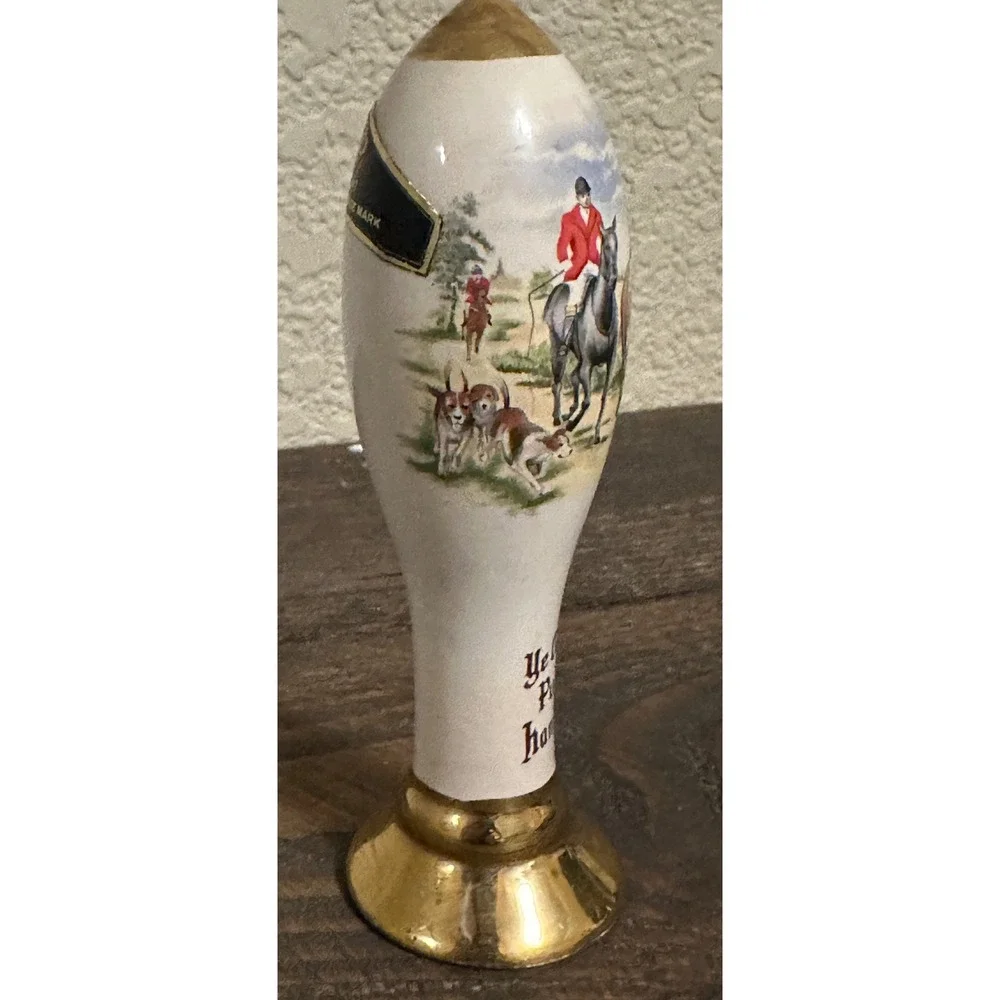 Vtg Mead Ye Olde Pub Handle Ceramic Beer Tap Fox Hunt Equestrian Scene 6in